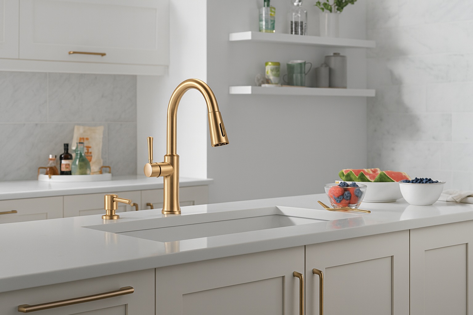 Touchless faucet and automatic soap dispenser set